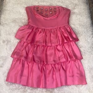 Lilly Pulitzer size 4 strapless dress hot pink beadwork so cute
